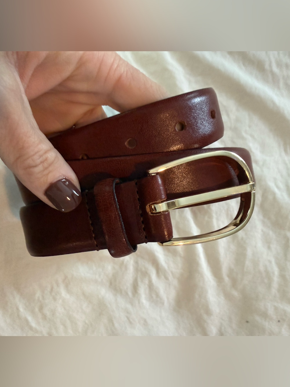 Zara Brown Leather Men's Belt with Gold-Tone Buckle
